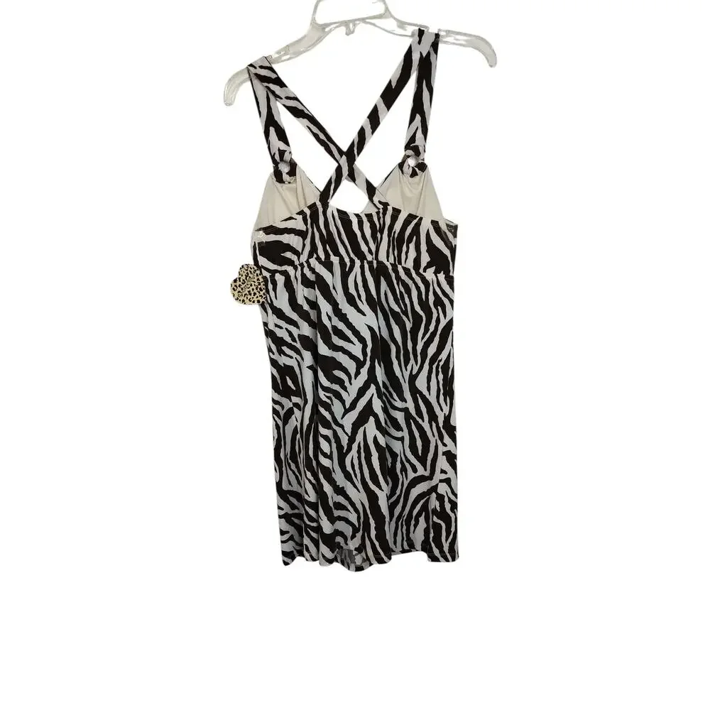 3951) Heart Soul Sleeveless Zebra Print Stretch Knee Length Dress Large - Picture 2 of 6